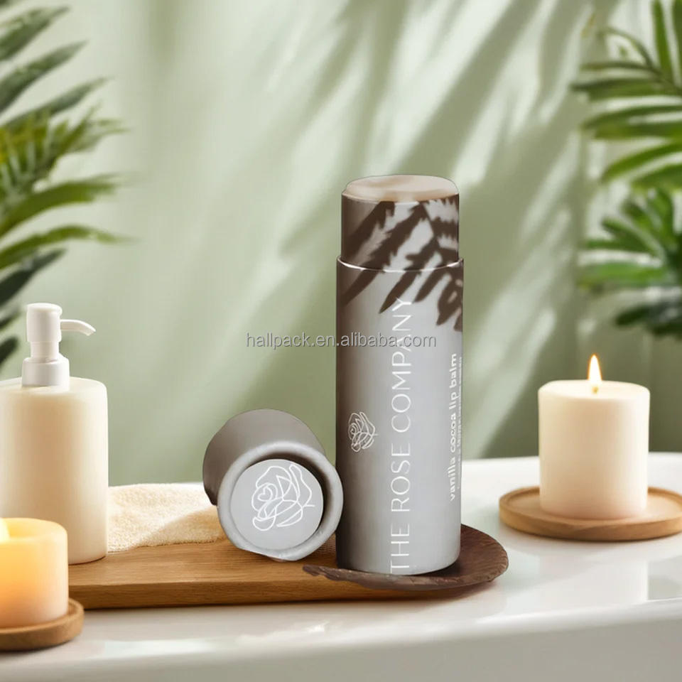 Venta caliente de lápiz labial de cartón reciclable biodegradable/tubo empujador de brillo de labios
