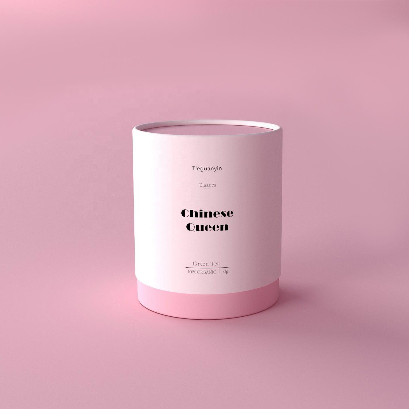 Impresión personalizada, cilindro biodegradable, papel para alimentos, cartón, bolsas de bote de té Premium, embalaje de caja de tubo para paquete de té suelto