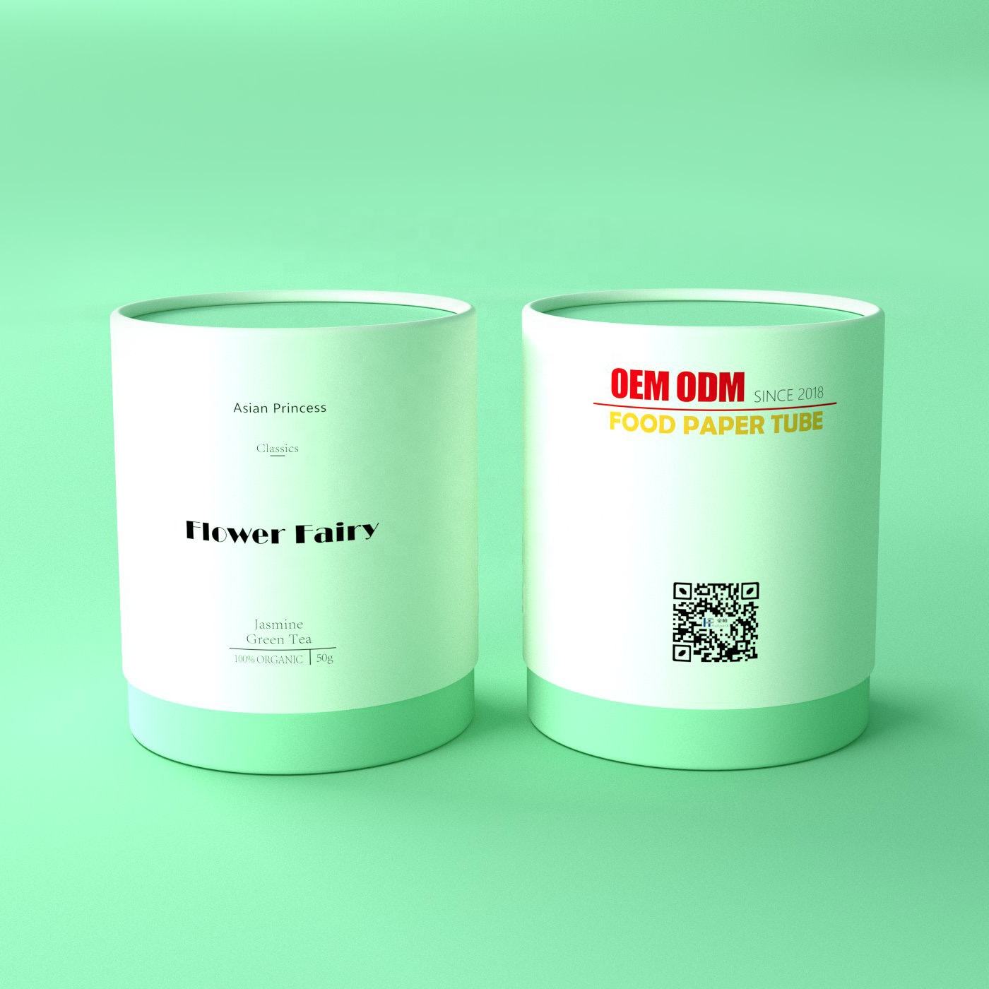 Caja de tubo redondo para granos de café, tubo ecológico de calidad alimentaria para embalaje de papel de té, carrito de té de embalaje de lujo verde de diseño personalizado