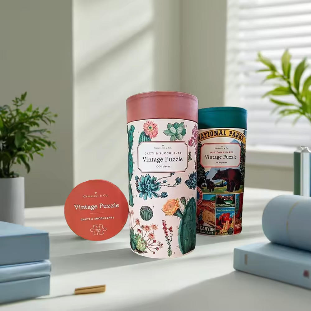 Caja de tubo redondo de impresión personalizada, embalaje de papel Kraft para velas, rompecabezas de moda, embalaje de tubo de cartón artesanal