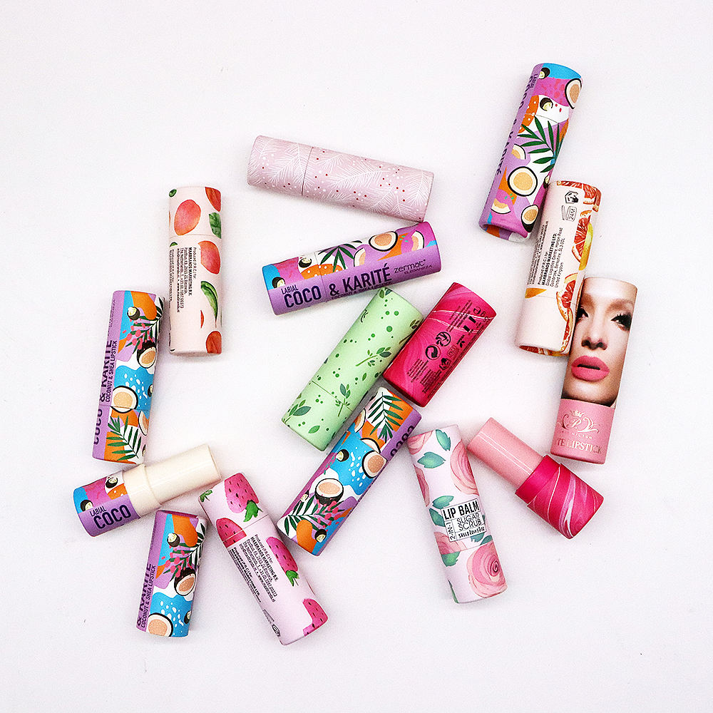 Tubo de papel de embalaje de contenedor de papel artesanal biodegradable de lujo impreso personalizado Tubo de bálsamo labial de papel de lápiz labial cosmético