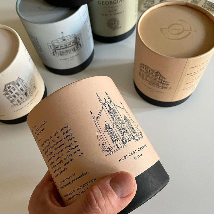 Caja de embalaje cilíndrica de alta calidad, botella de perfume con vela kraft, bolsa de té y café, embalaje de tubo de papel personalizado