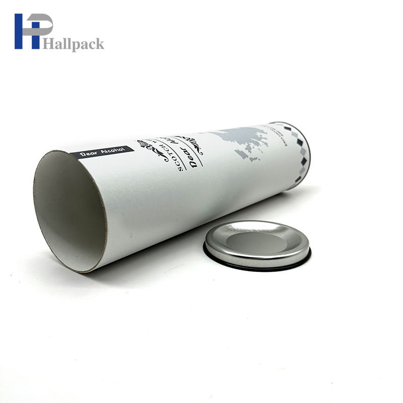 Tubo de papel de encargo del paquete de la copa de vino de la botella del regalo del arte del logotipo con la tapa del metal