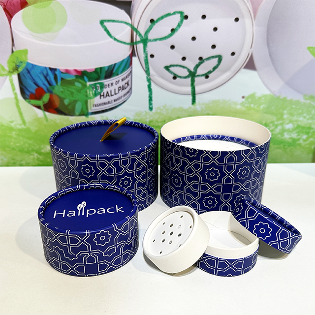 Hallpack modificó la caja del tubo redondo para requisitos particulares para el empaquetado del cilindro de papel del paquete cosmético del polvo seco