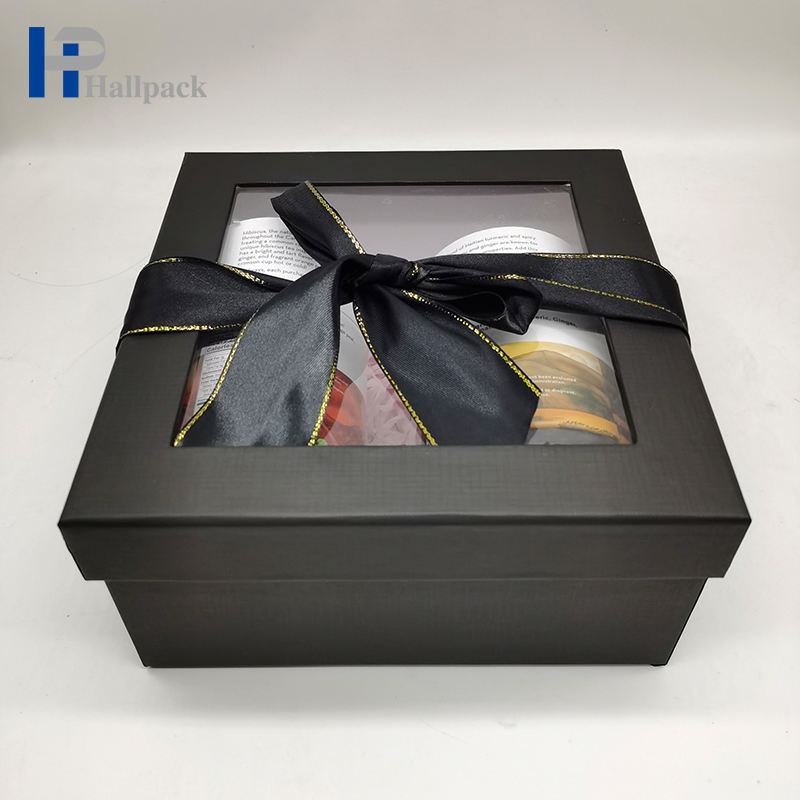 Caja de regalo de papel de ropa negra de lujo de cartulina con tapa transparente para mascotas