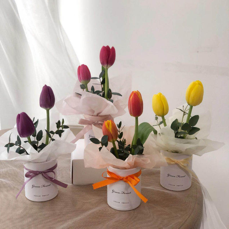 Conjunto pequeño de cajas de rosas de gamuza preservadas, cartón de embalaje para flores, cilindro de regalo de flores de papel Mini de forma redonda rígida ECO personalizado