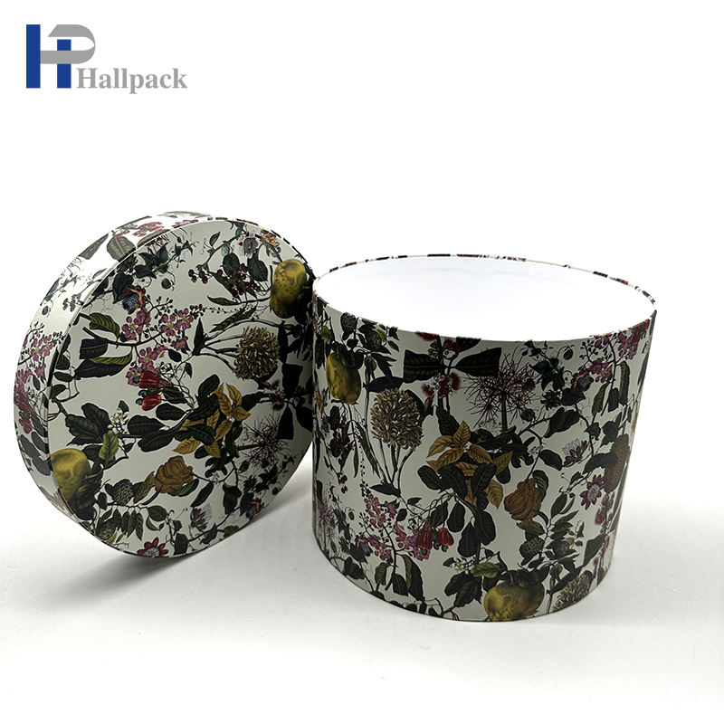 Conjunto de cajas de rosas de ante conservadas, cartón de embalaje para flores, papel rígido biodegradable personalizado de forma redonda