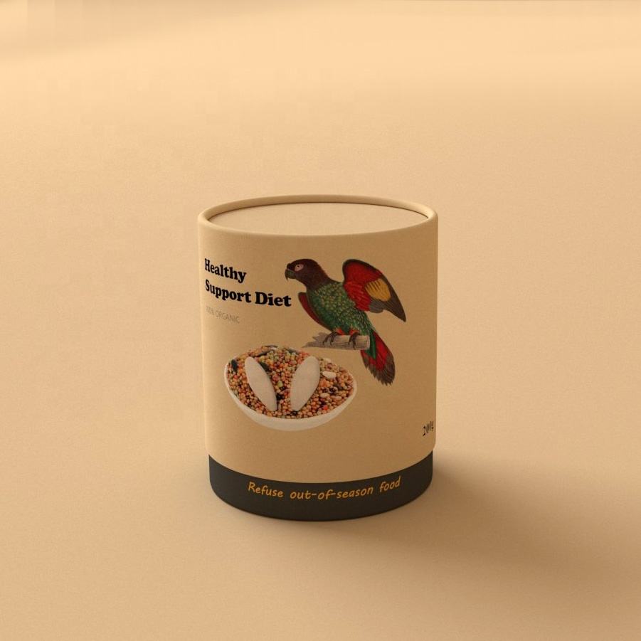 Embalaje de papel de alta capacidad personalizado con forma de cilindro y borde plano de tubo de papel para alimentos para mascotas