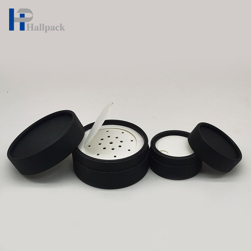 Tubo de embalaje de papel para contenedor de polvo suelto cosmético negro con tamiz, tubo de papel artesanal, tubos impresos personalizados