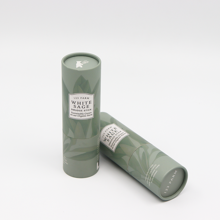 Tubo de papel de caja cilíndrica de cartón de embalaje de belleza personalizado respetuoso con el medio ambiente para palo de mancha de salvia de plantas aromáticas
