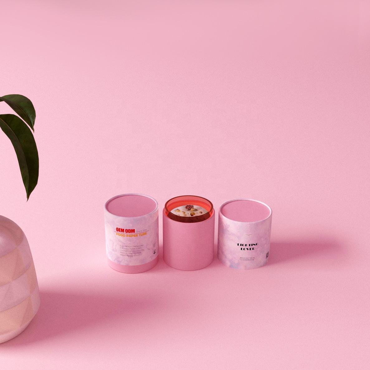 Tubo de embalaje de papel Kraft vacío personalizado, vela de cera de soja hecha a mano, cilindro de tarro de vidrio, caja de tubo redondo de papel de lujo