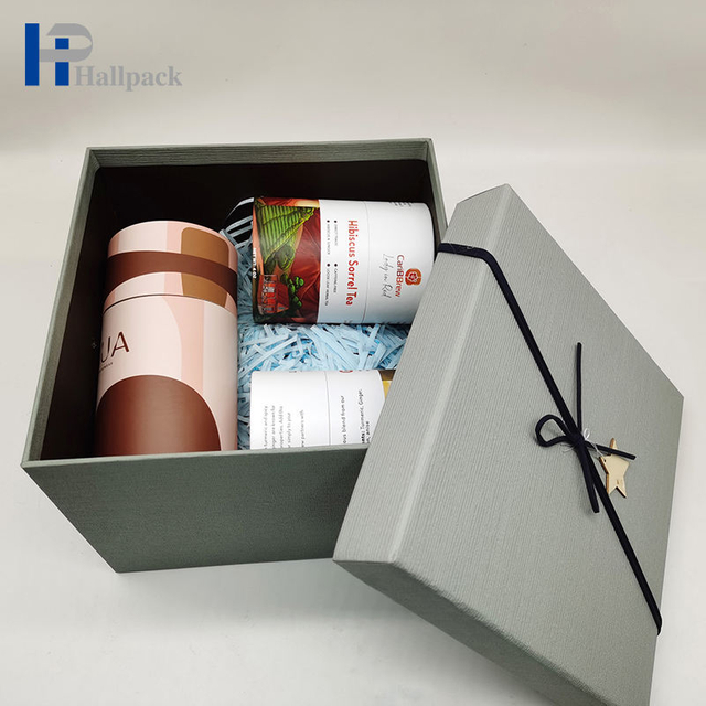 Caja de papel de empaquetado de la caja de lujo gris de encargo de la cartulina con la cinta