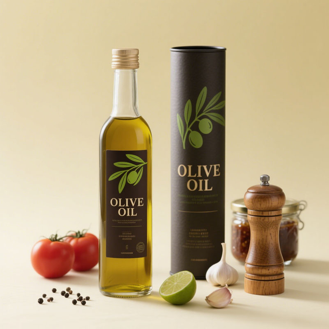 Diseño personalizado biodegradable Cilindro redondo Kraft Box Packaging para botella de aceite de oliva