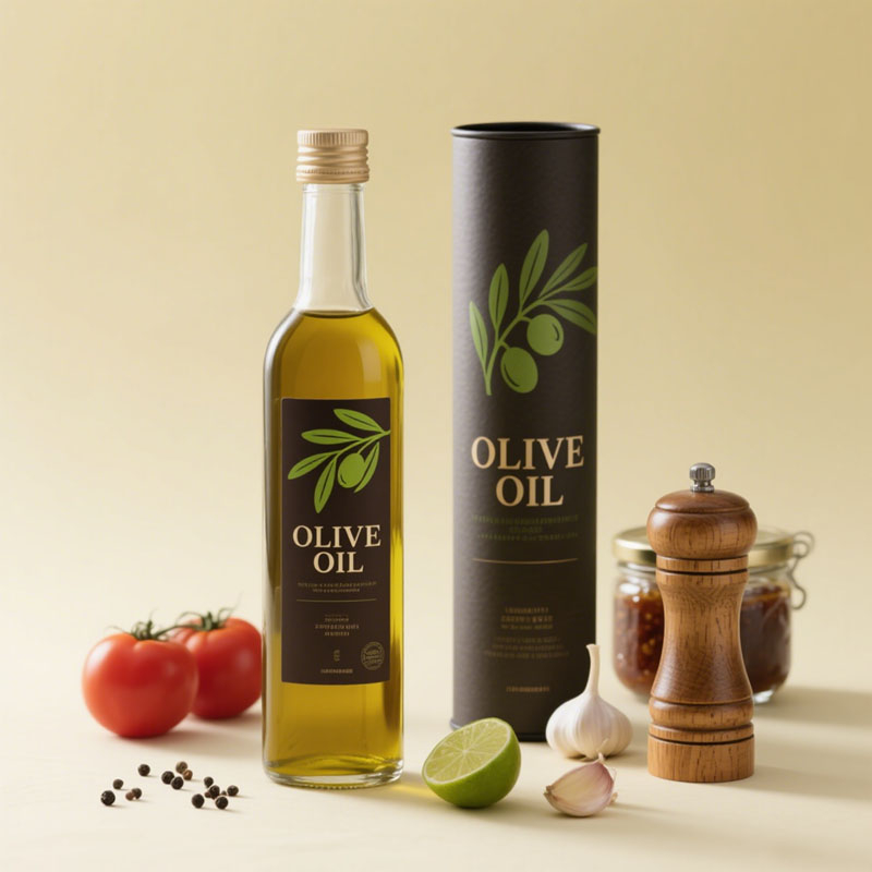 Diseño personalizado biodegradable Cilindro redondo Kraft Box Packaging para botella de aceite de oliva