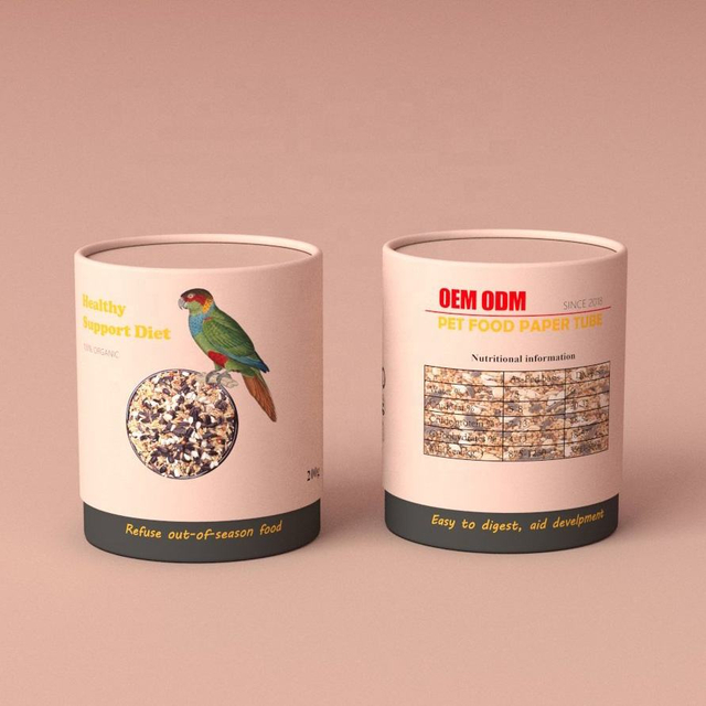 Embalaje de papel de alta capacidad personalizado con forma de cilindro y borde plano de tubo de papel para alimentos para mascotas