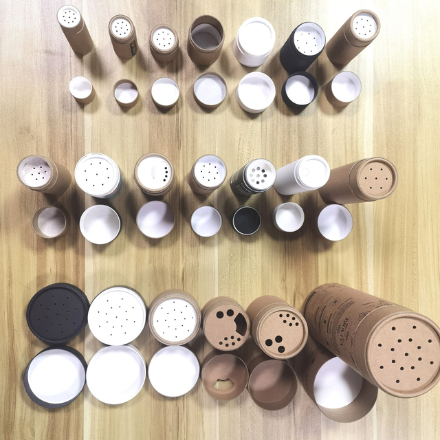 Caja cilíndrica de tubo de papel de embalaje de cosméticos en polvo, coctelera de especias, sal, color personalizado, material Kraft