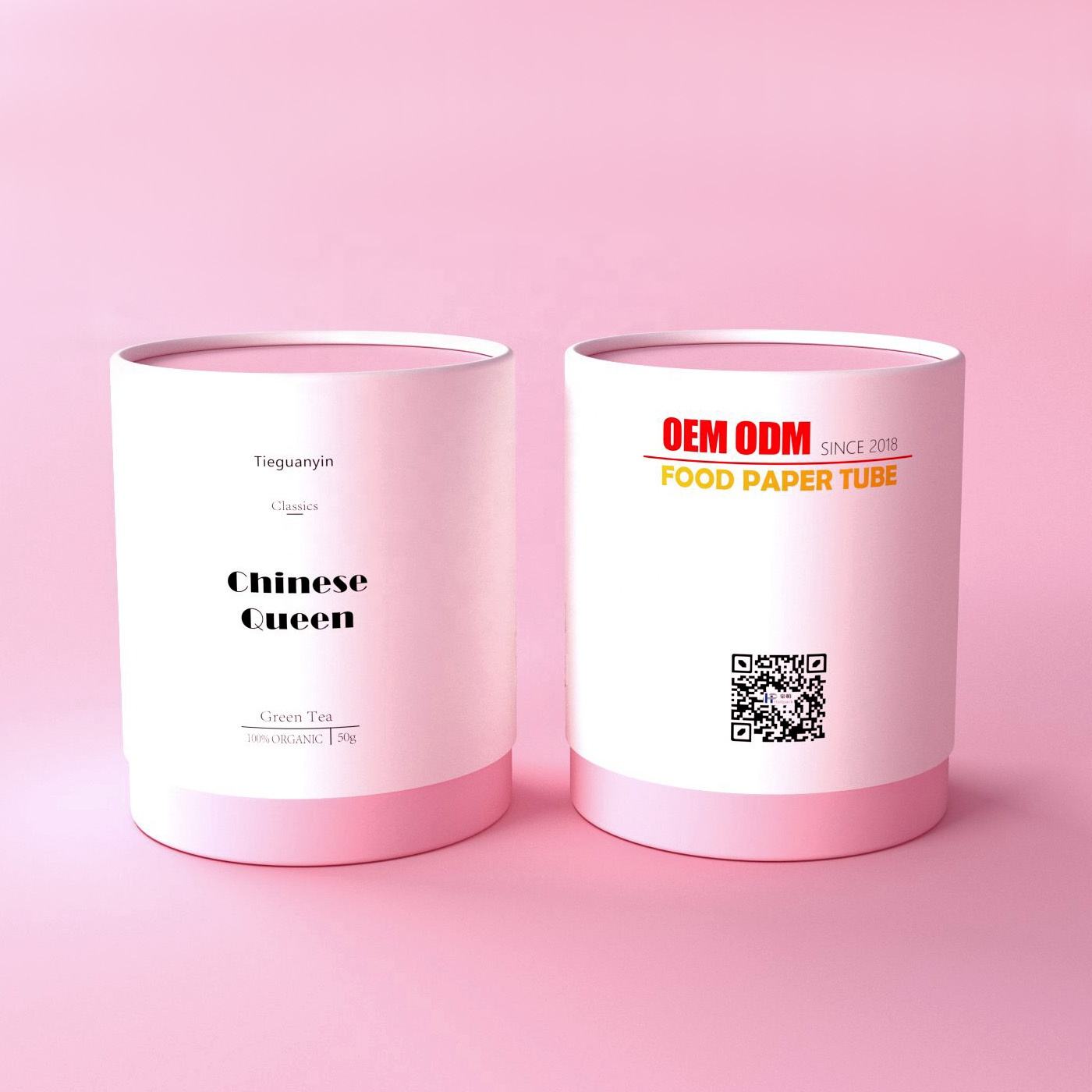 Impresión personalizada, cilindro biodegradable, papel para alimentos, cartón, bolsas de bote de té Premium, embalaje de caja de tubo para paquete de té suelto