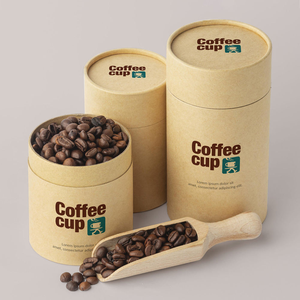 Paquete de caja de tubo redondo empaquetado en cartón de calidad alimentaria, diseño personalizado ecológico, para nueces, café, té