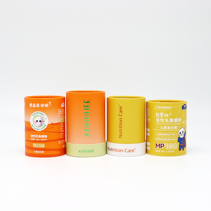 Caja cilíndrica de cartón de calidad alimentaria, diseño personalizado, respetuoso con el medio ambiente, embalaje de tubos de papel para probióticos de dulces y pasteles