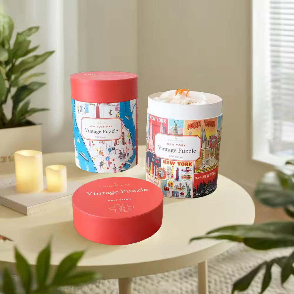 Caja de tubo redondo de impresión personalizada, embalaje de papel Kraft para velas, rompecabezas de moda, embalaje de tubo de cartón artesanal