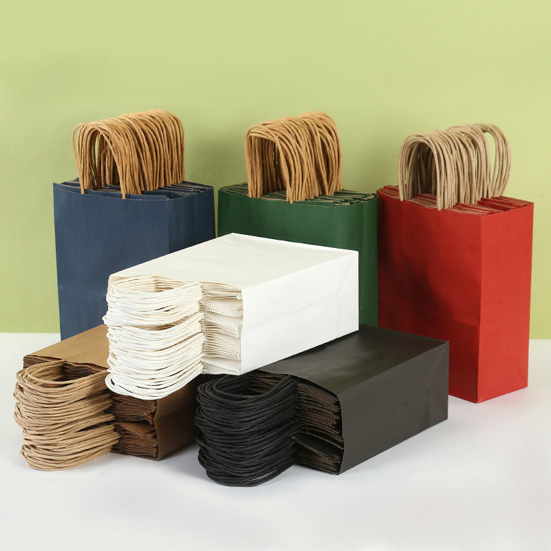 Bolsa con asa de transporte de papel Kraft reciclable RTS de fábrica blanca de 210x150x80mm, asas retorcidas, papel marrón biodegradable