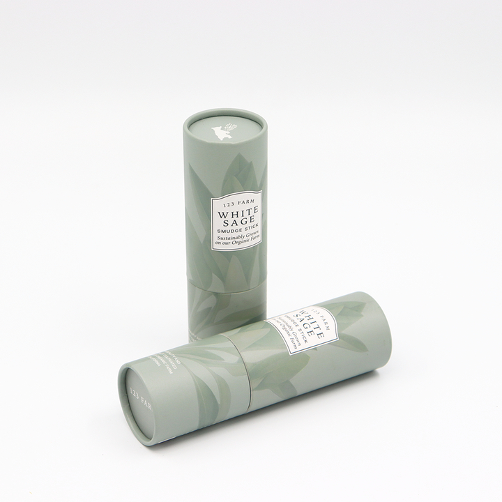 Tubo de papel de caja cilíndrica de cartón de embalaje de belleza personalizado respetuoso con el medio ambiente para palo de mancha de salvia de plantas aromáticas