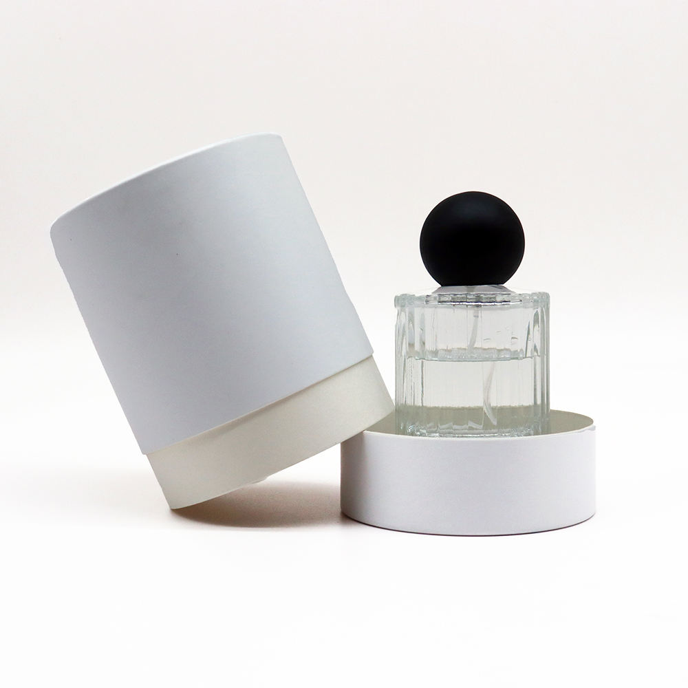 Caja cilíndrica de cartón cosmético biodegradable de estilo de lujo personalizado, embalaje de tubo de papel para pulverizadores, botella de perfume de aceite esencial
