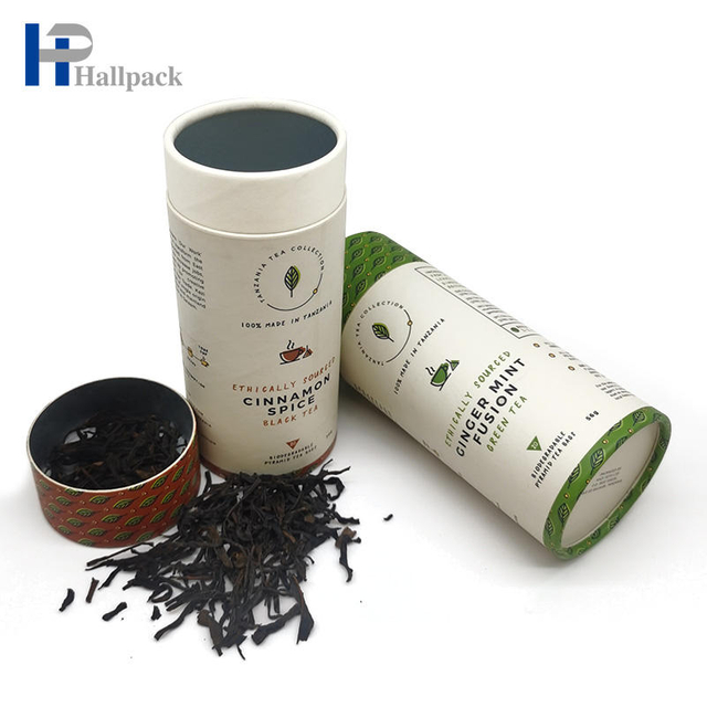 Impresión personalizada Cilindro biodegradable Alimentos Cartón de papel Bolsas de bote de té premium Embalaje de caja de tubo para paquete de té suelto