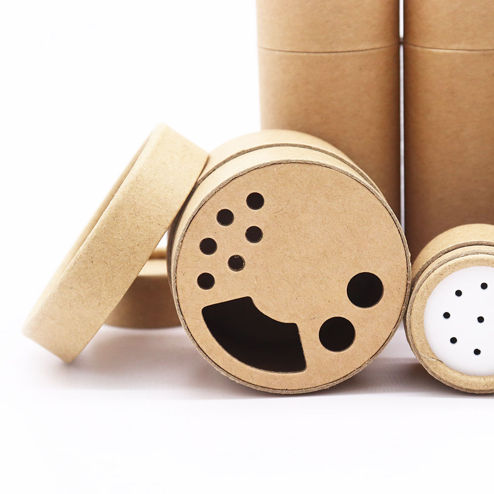 Tubo cilíndrico redondo de cartón ecológico de papel Kraft personalizado con agitador superior, tubo de papel, contenedor de sal y especias, embalaje de polvo