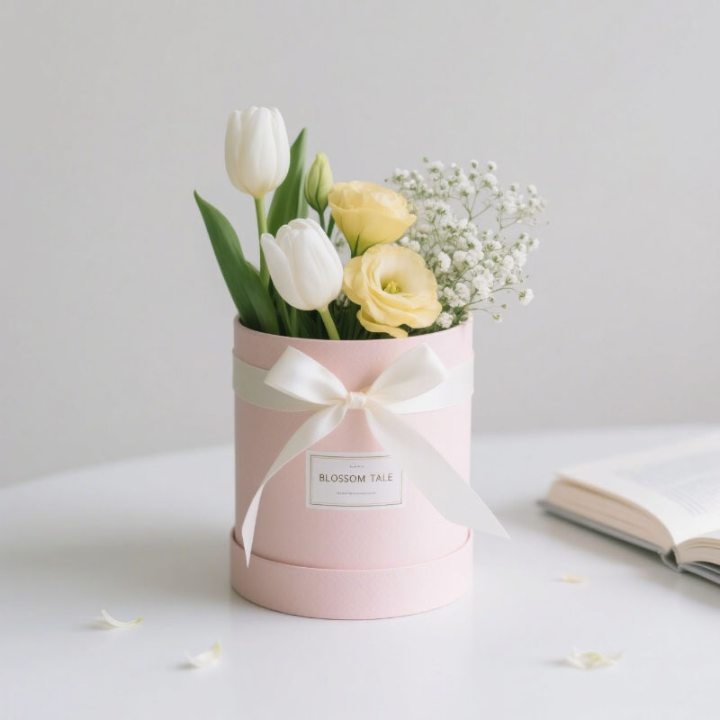 Embalaje de tubo de papel de lujo biodegradable Baja de embalaje de joyero redondo Flores