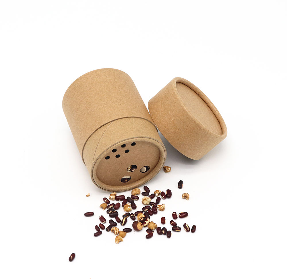Caja cilíndrica de tubo de papel de embalaje de cosméticos en polvo, coctelera de especias, sal, color personalizado, material Kraft