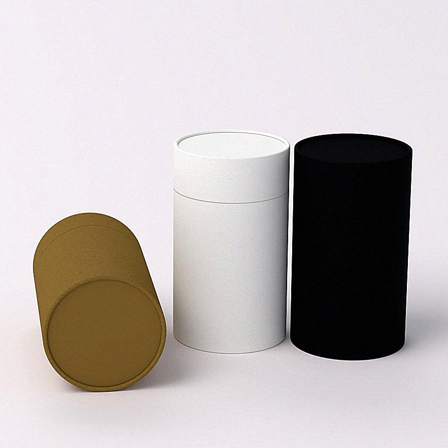 Tubo de caja de papel de correo Kraft ecológico marrón de alta calidad, caja redonda blanca personalizada, embalaje de tubo de papel cilíndrico biodegradable negro