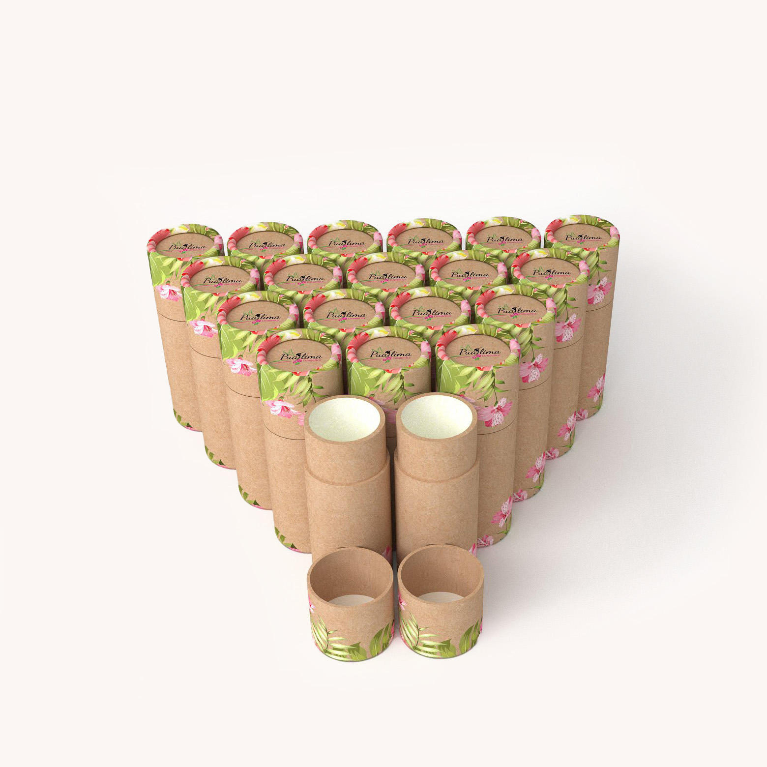 Embalaje cosmético personalizado respetuoso con el medio ambiente, caja cilíndrica de cartón, embalaje de tubo de papel para bálsamo labial push-up, bálsamo para la nariz para mascotas, desodorante