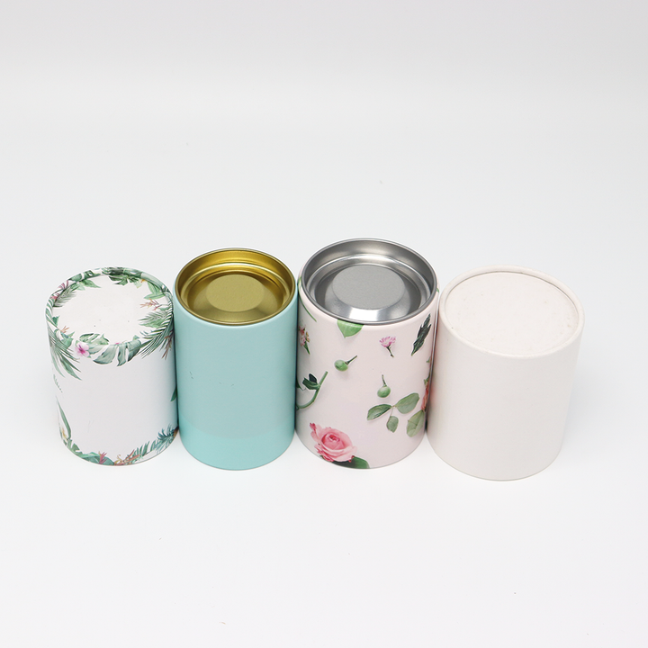 Caja de encargo amistosa del cilindro de la cartulina de la categoría alimenticia de Eco con el tubo de papel de la cubierta metálica que empaqueta para el té del café de las nueces