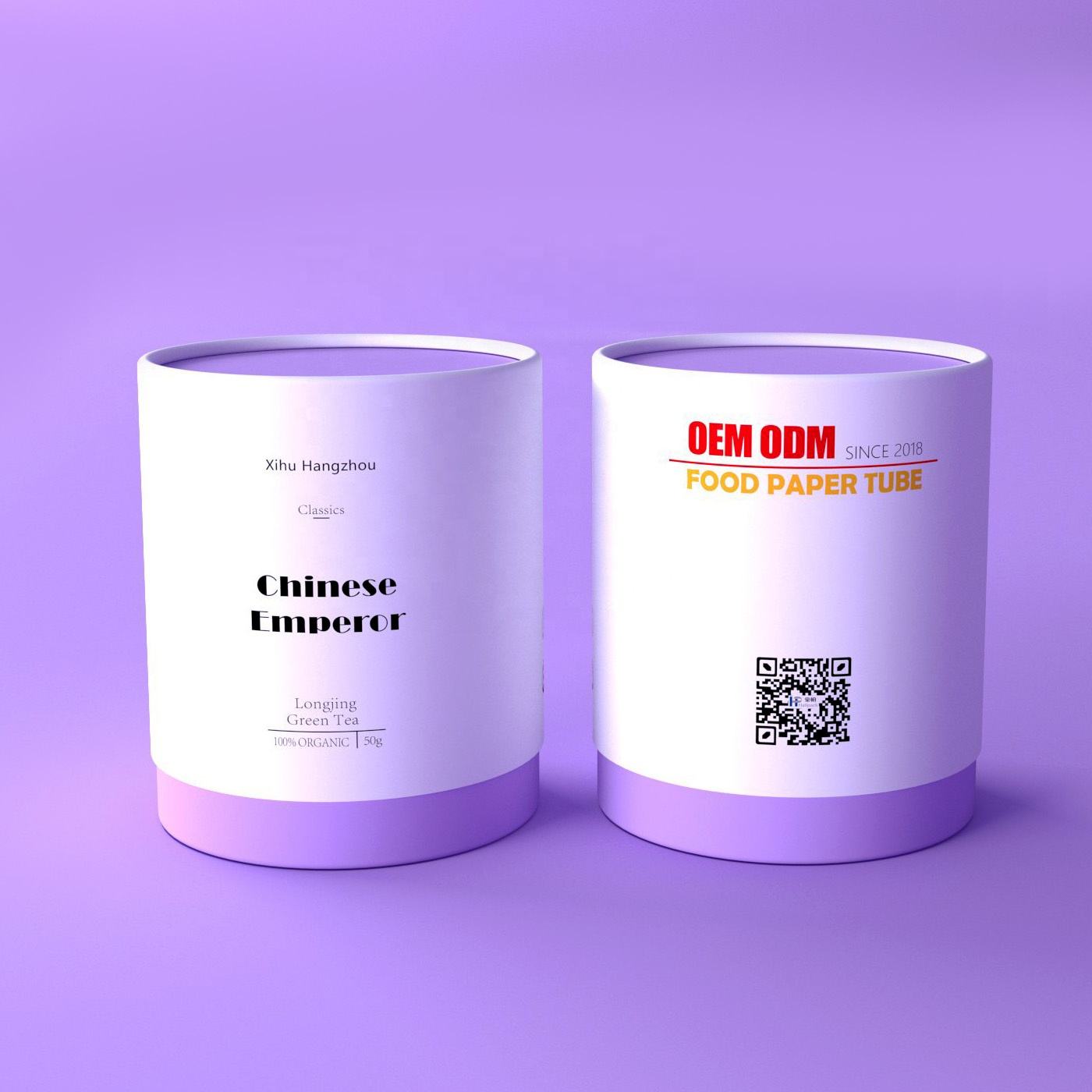 Impresión personalizada, cilindro biodegradable, papel para alimentos, cartón, bolsas de bote de té Premium, embalaje de caja de tubo para paquete de té suelto
