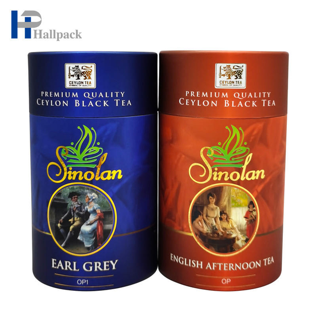 Envasado de té de tubo de papel azul Envasado de tubos de papel de camiseta blanca