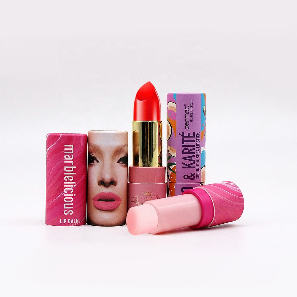 Tubo de papel de embalaje de contenedor de papel artesanal biodegradable de lujo impreso personalizado Tubo de bálsamo labial de papel de lápiz labial cosmético