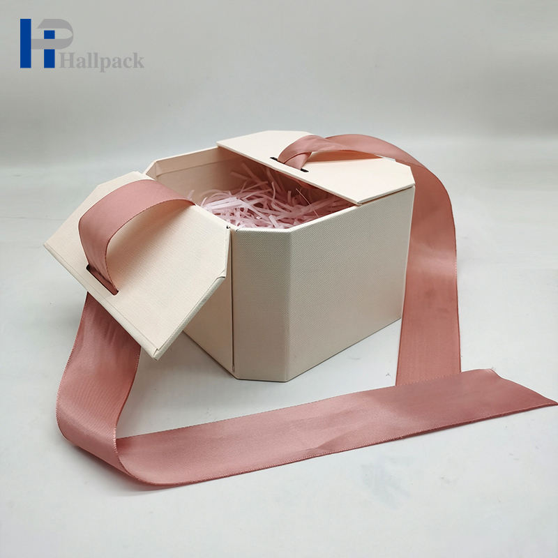 Caja de regalo de alta calidad ecológica con cinta rosada