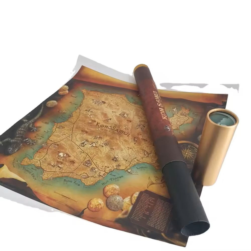 Paquete empaquetado cartón de encargo amistoso de la caja del tubo redondo de la caja del documento de Eco para el mapa del cartel del papel pintado