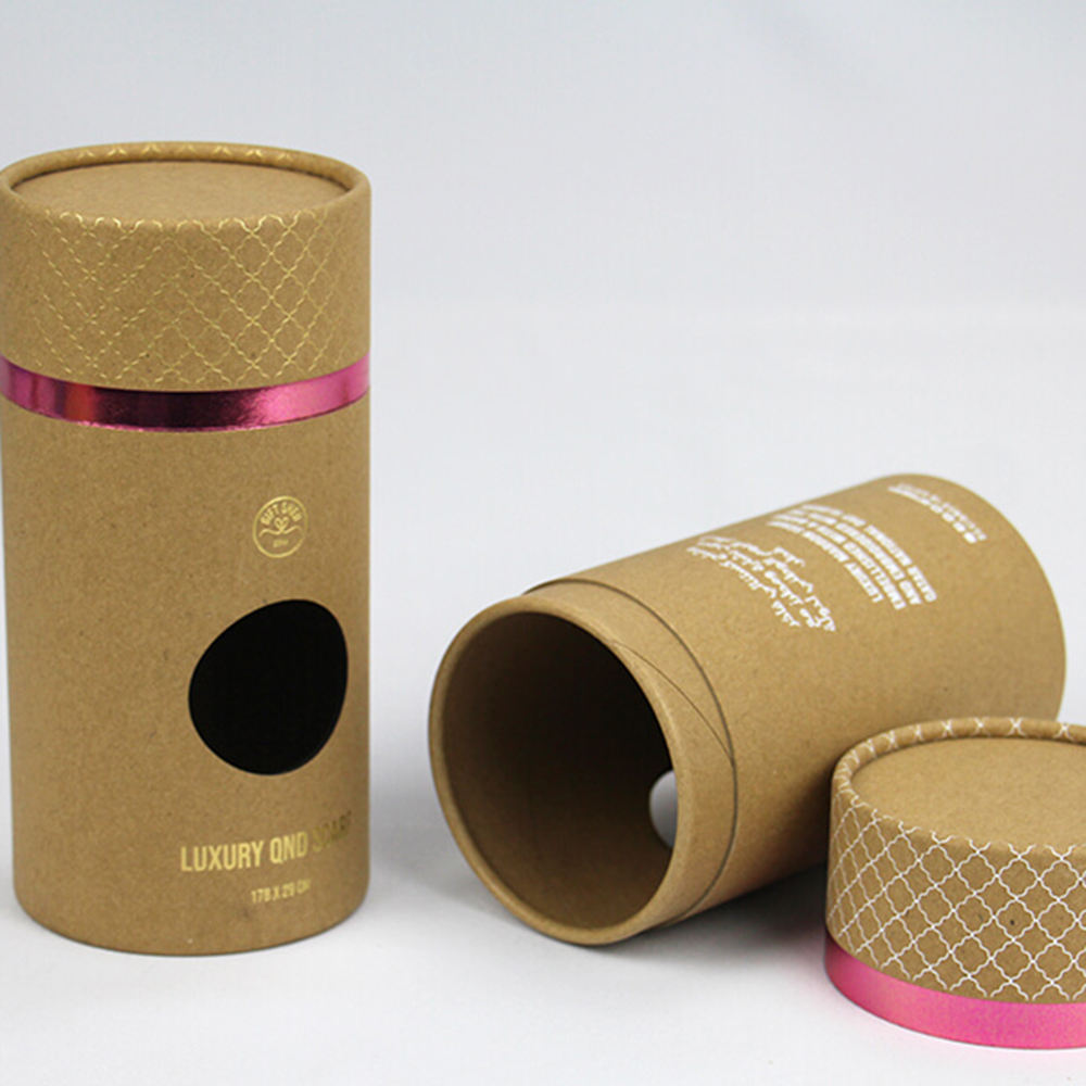 Caja cilíndrica de cartón de calidad alimentaria personalizada respetuosa con el medio ambiente con embalaje de tubo de papel de ventana de PVC para bebidas, galletas, nueces de chocolate