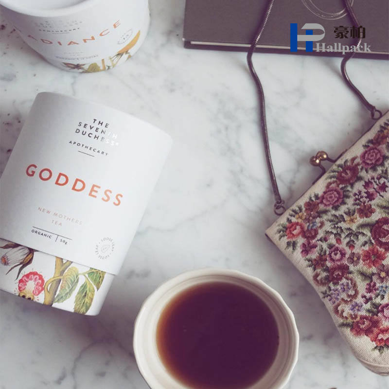 Cilindro de cartón reciclado de grado alimenticio personalizado, caja de embalaje de cosméticos para té y café de hojas sueltas, paquetes de tubos de papel Kraft blanco redondo