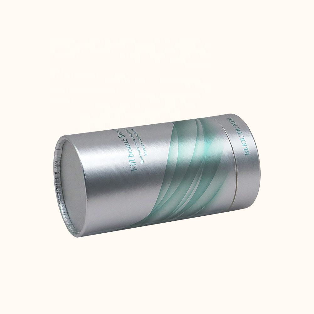 Caja cilíndrica de cartón cosmético biodegradable de lujo personalizada que desaparece, manejo de impresión, embalaje de tubo de papel para botella de perfume
