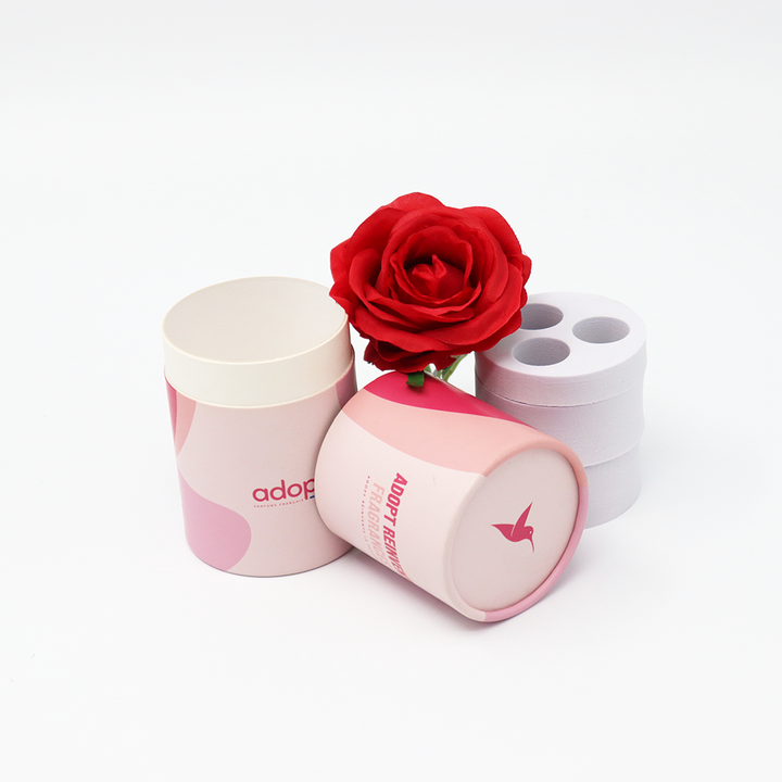 Embalaje de tubo de papel de caja de cilindro de cartón cosmético biodegradable de estilo de lujo personalizado para botella de perfume