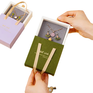 Joyería Embalaje Cajón corredizo Joya de papel de regalo para aretes Rings Mira